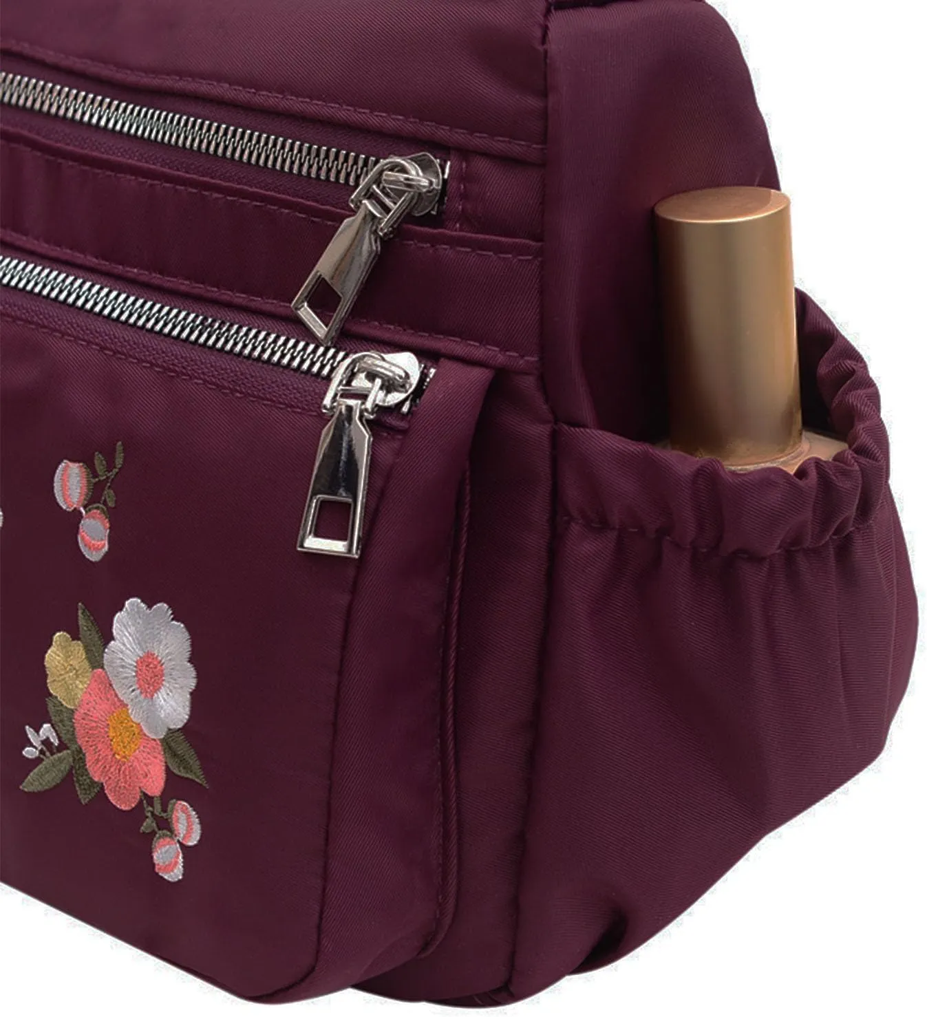 Nylon Messenger Bag, Soft Casual Adjustable Portable Floral Embroidered Shoulder Bag Waterproof for Travel for Lady