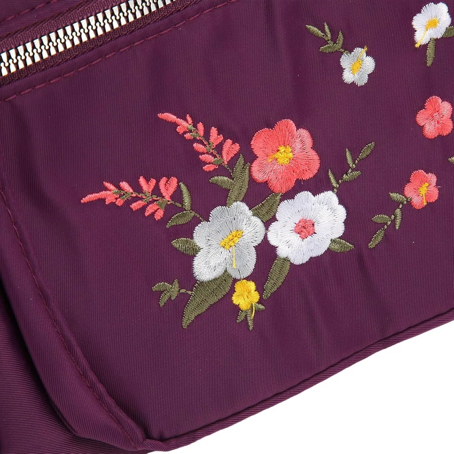 Nylon Messenger Bag, Soft Casual Adjustable Portable Floral Embroidered Shoulder Bag Waterproof for Travel for Lady