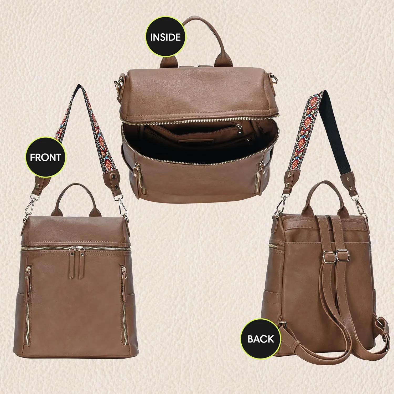 Nyra Webbing Strap Convertible Backpack Purse | Vegan Leather Backpack purse for Women with Detachable Shoulder Strap