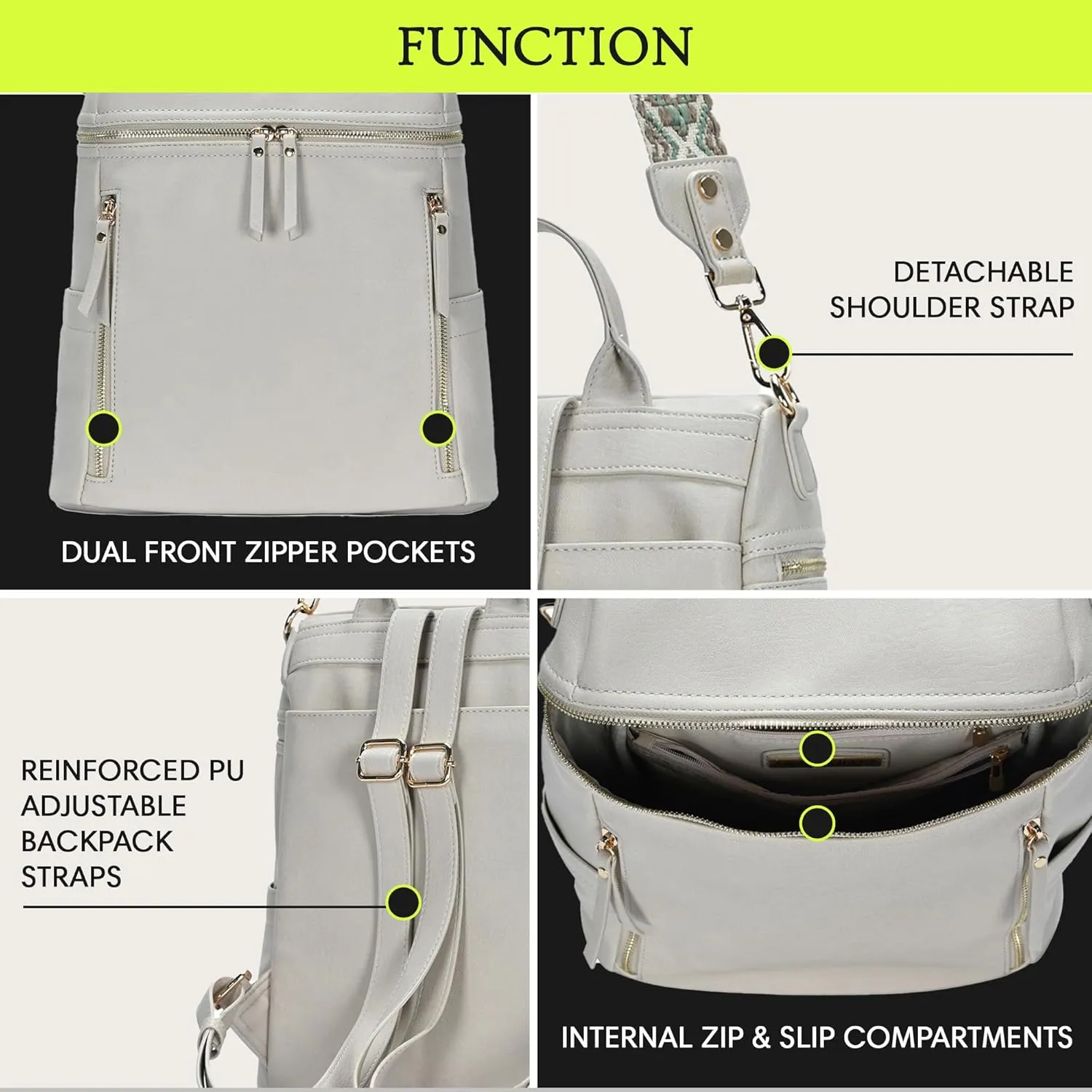 Nyra Webbing Strap Convertible Backpack Purse | Vegan Leather Backpack purse for Women with Detachable Shoulder Strap