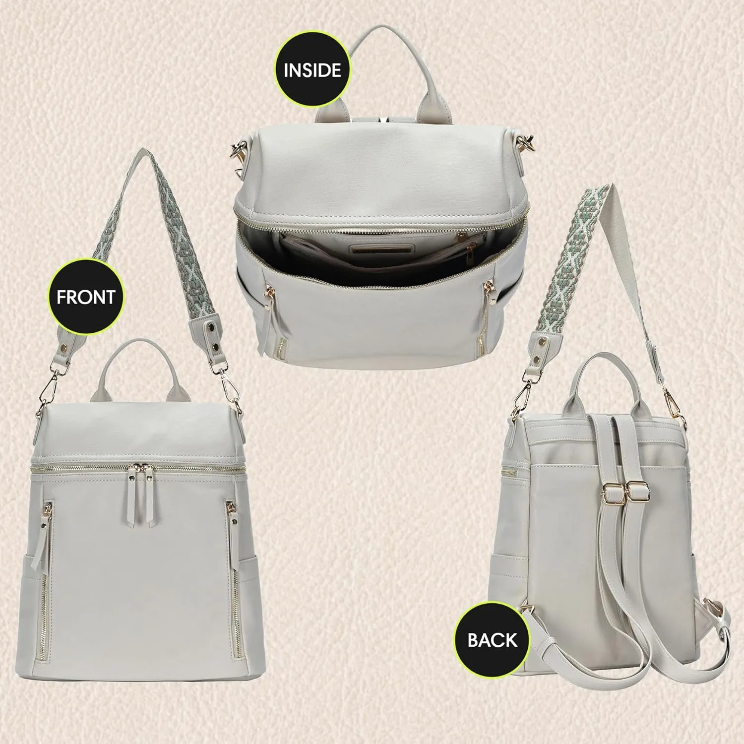 Nyra Webbing Strap Convertible Backpack Purse | Vegan Leather Backpack purse for Women with Detachable Shoulder Strap