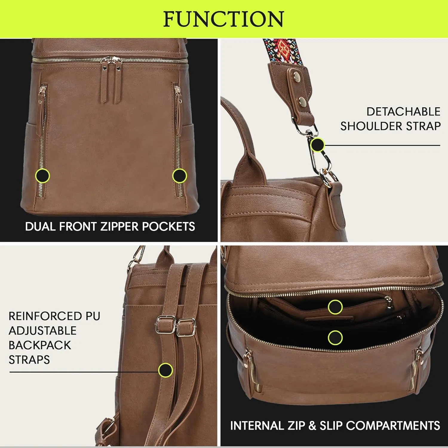 Nyra Webbing Strap Convertible Backpack Purse | Vegan Leather Backpack purse for Women with Detachable Shoulder Strap