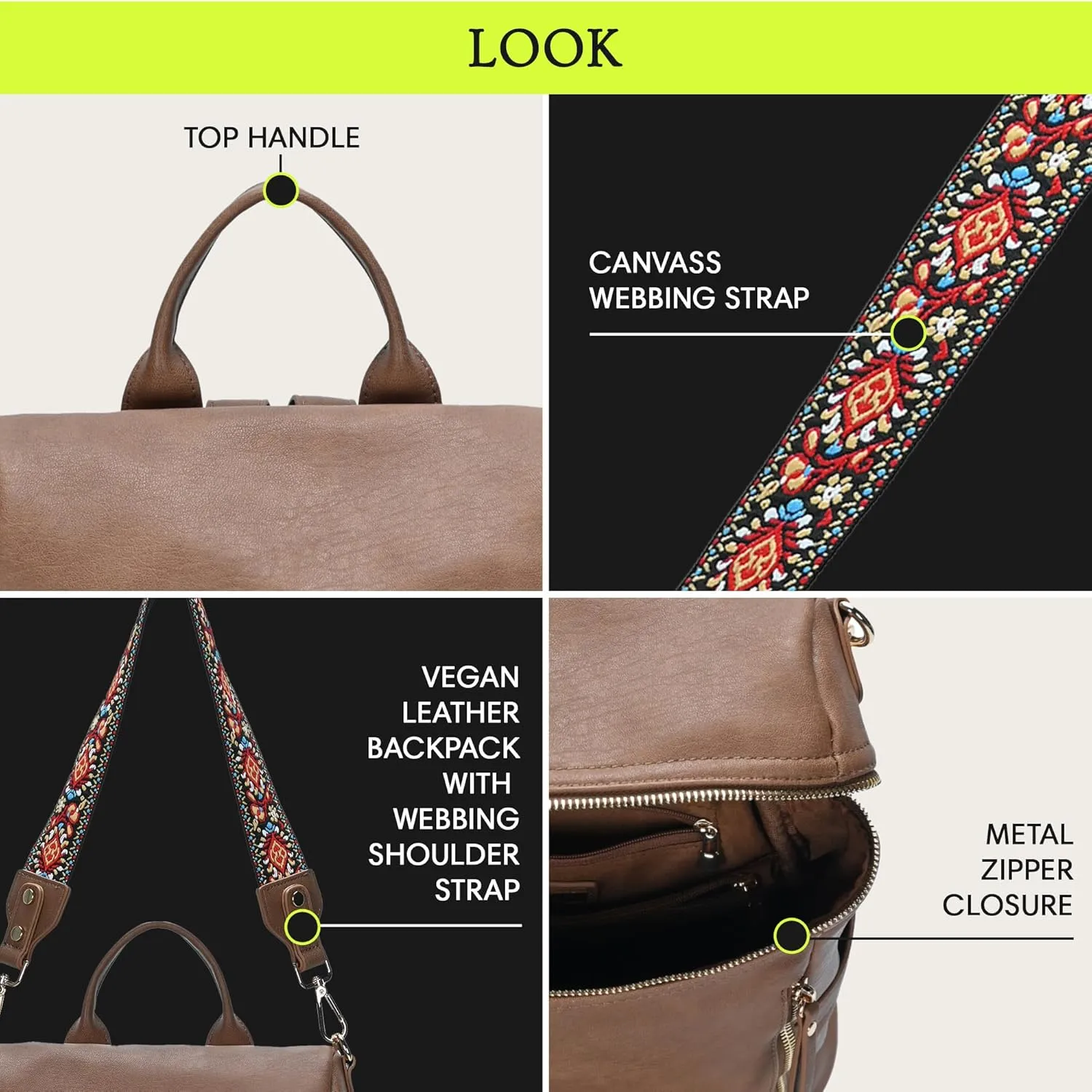 Nyra Webbing Strap Convertible Backpack Purse | Vegan Leather Backpack purse for Women with Detachable Shoulder Strap