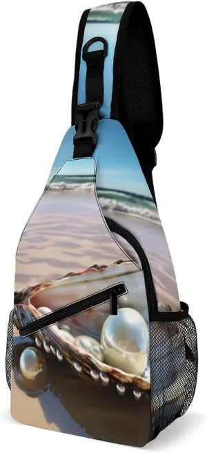 Ocean Beach Mussel Pearl Crossbody Sling Bag for Women Men Sling Backpack Travel Chest Bag Pack Man Purse Shoulder Bags Daypack for Travel Hiking Cycling
