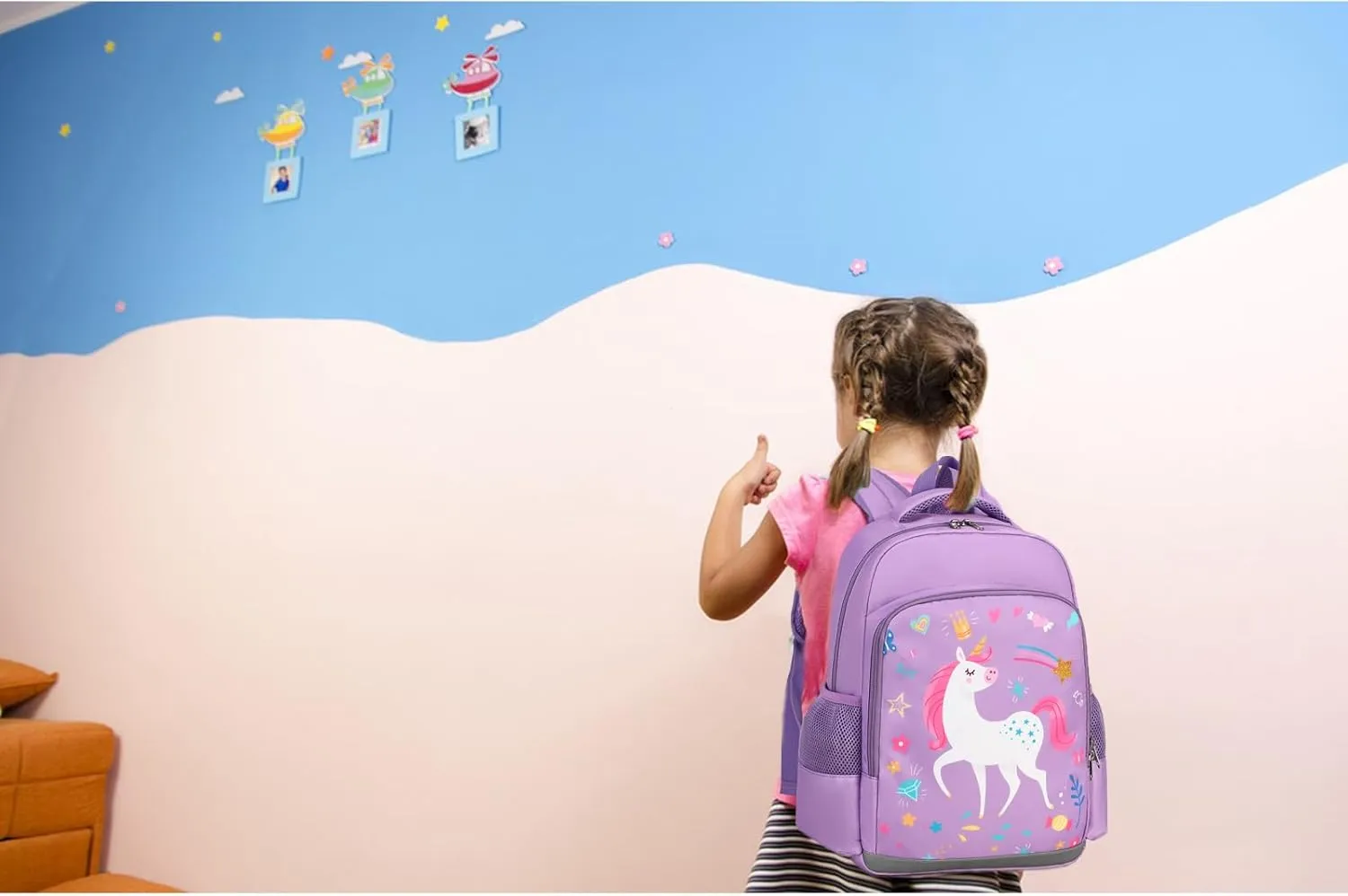Octsky Backpack for Girls Kids School Backpacks with Lunch Box Preschool Kindergarten BookBag Set With Chest Strap (Candy Unicorn Purple)