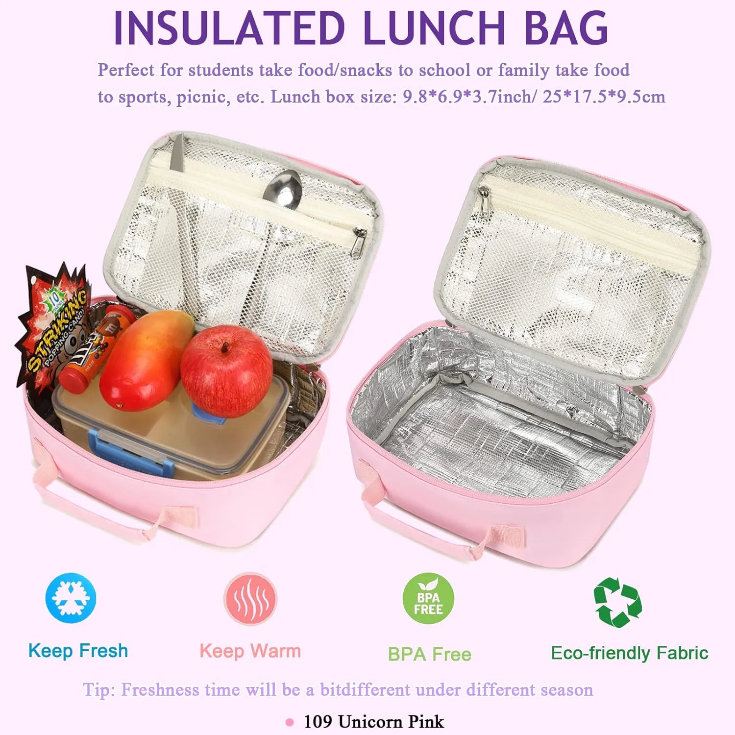 Octsky Backpack for Girls Kids School Backpacks with Lunch Box Preschool Kindergarten BookBag Set With Chest Strap (Candy Unicorn Purple)