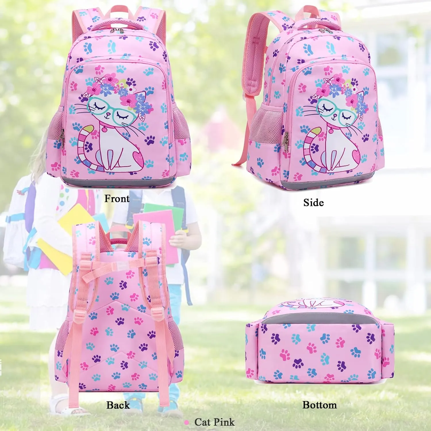 Octsky Backpack for Girls Kids School Backpacks with Lunch Box Preschool Kindergarten BookBag Set With Chest Strap (Castle Unicorn Green)