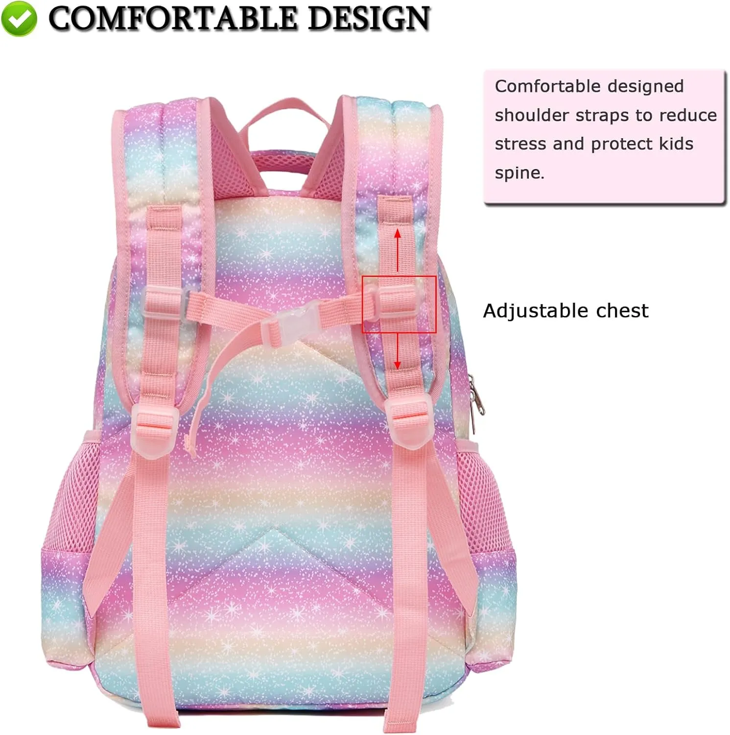 Octsky Backpack for Girls Kids School Backpacks with Lunch Box Preschool Kindergarten BookBag Set With Chest Strap (Golden Unicorn)