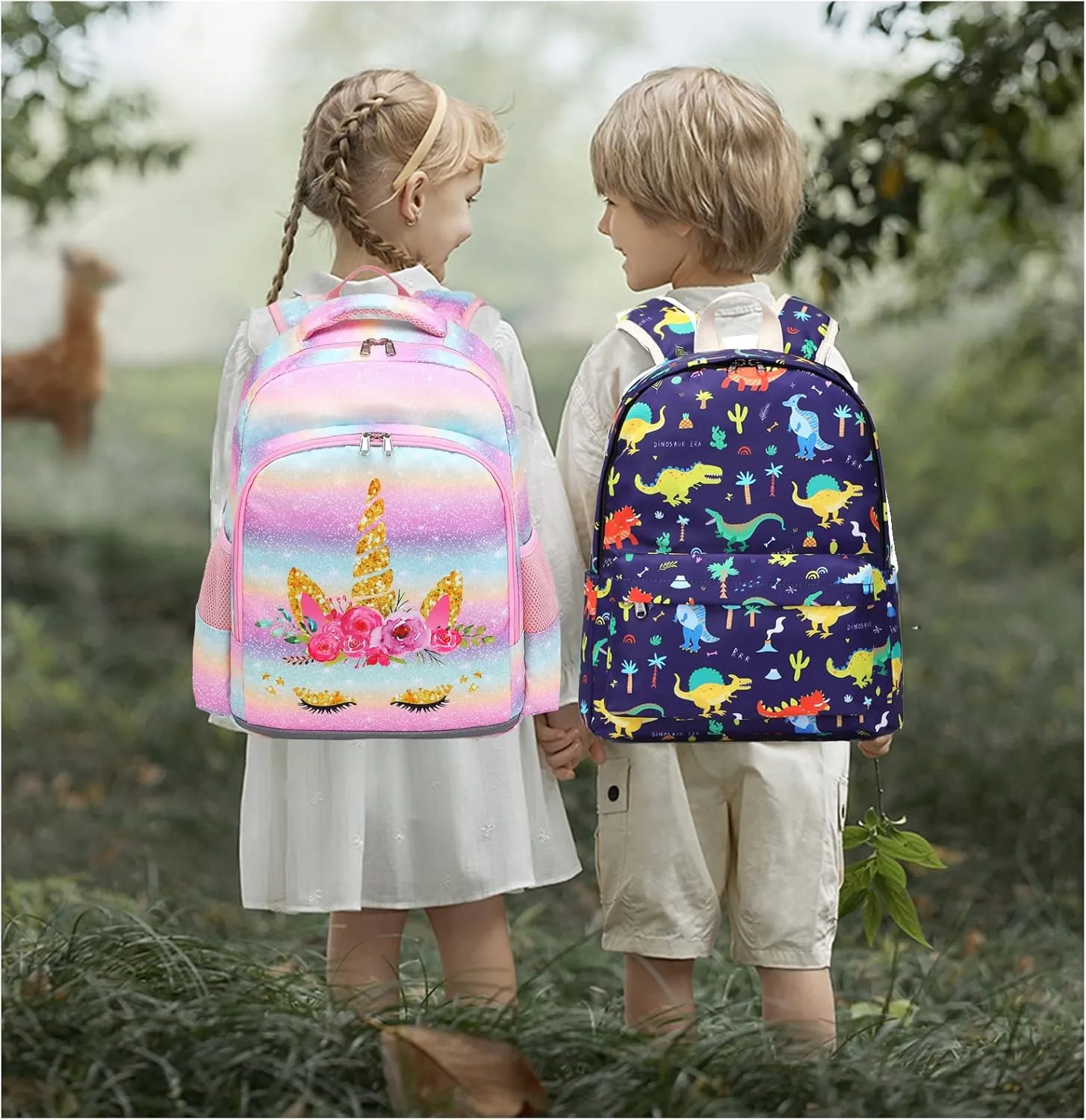 Octsky Backpack for Girls Kids School Backpacks with Lunch Box Preschool Kindergarten BookBag Set With Chest Strap (Golden Unicorn)