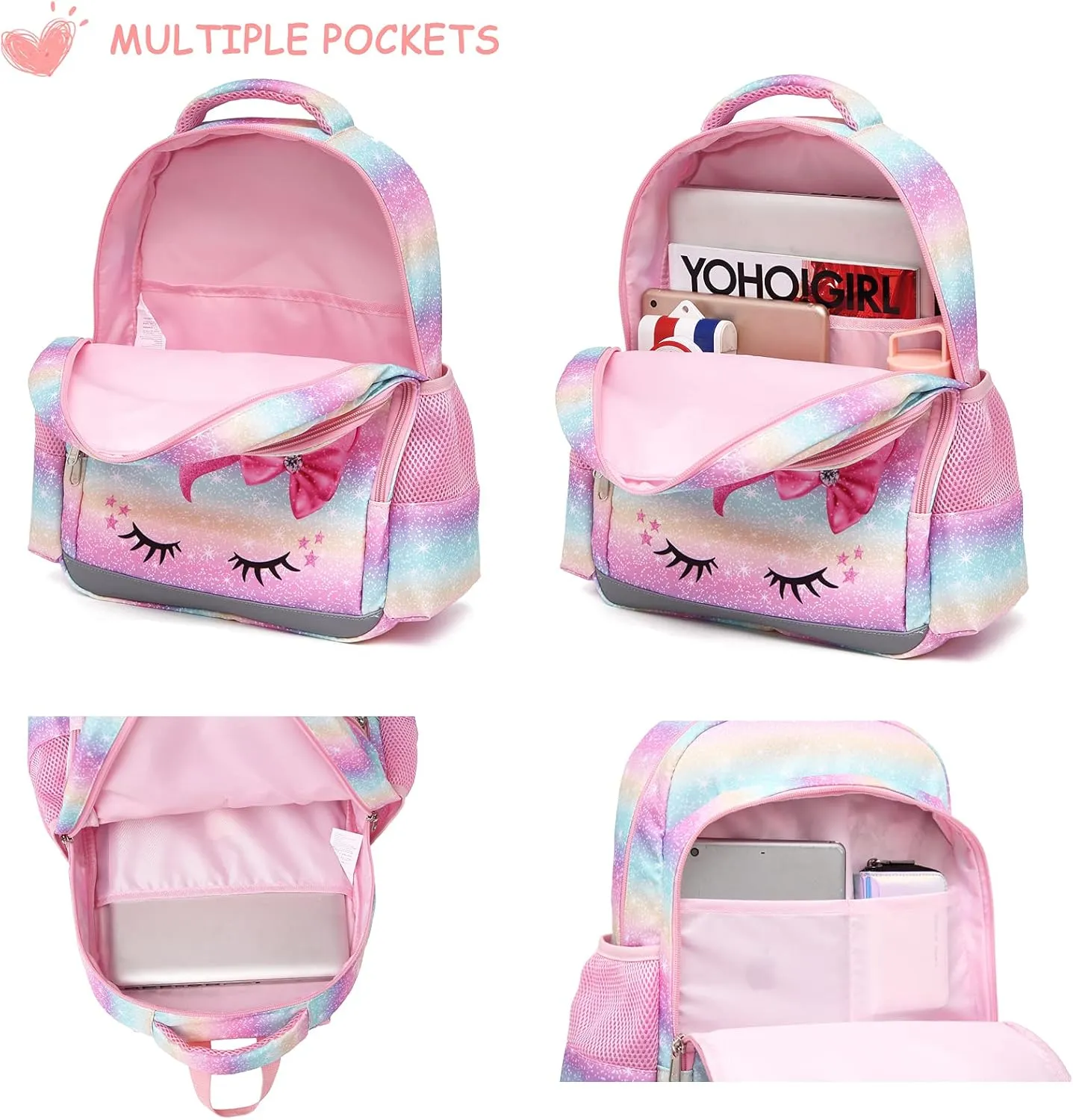 Octsky Backpack for Girls Kids School Backpacks with Lunch Box Preschool Kindergarten BookBag Set With Chest Strap (Golden Unicorn)