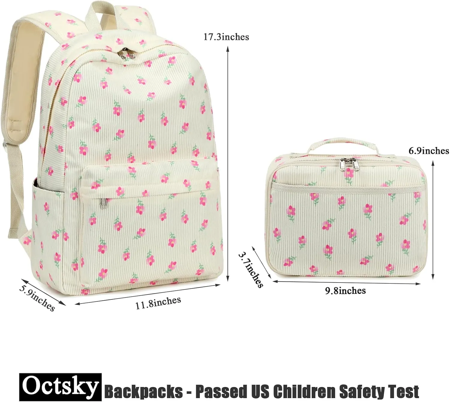 Octsky Backpack for Girls Teen Corduroy Bookbags Elementary Middle High School Bag Women Travel Daypacks Beige/Pink