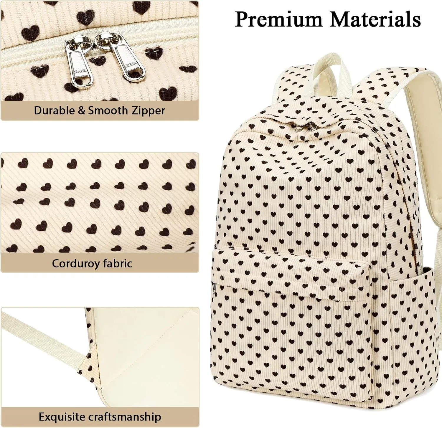 Octsky Backpack for Girls Teen Corduroy Bookbags Elementary Middle High School Bag Women Travel Daypacks Beige/Pink