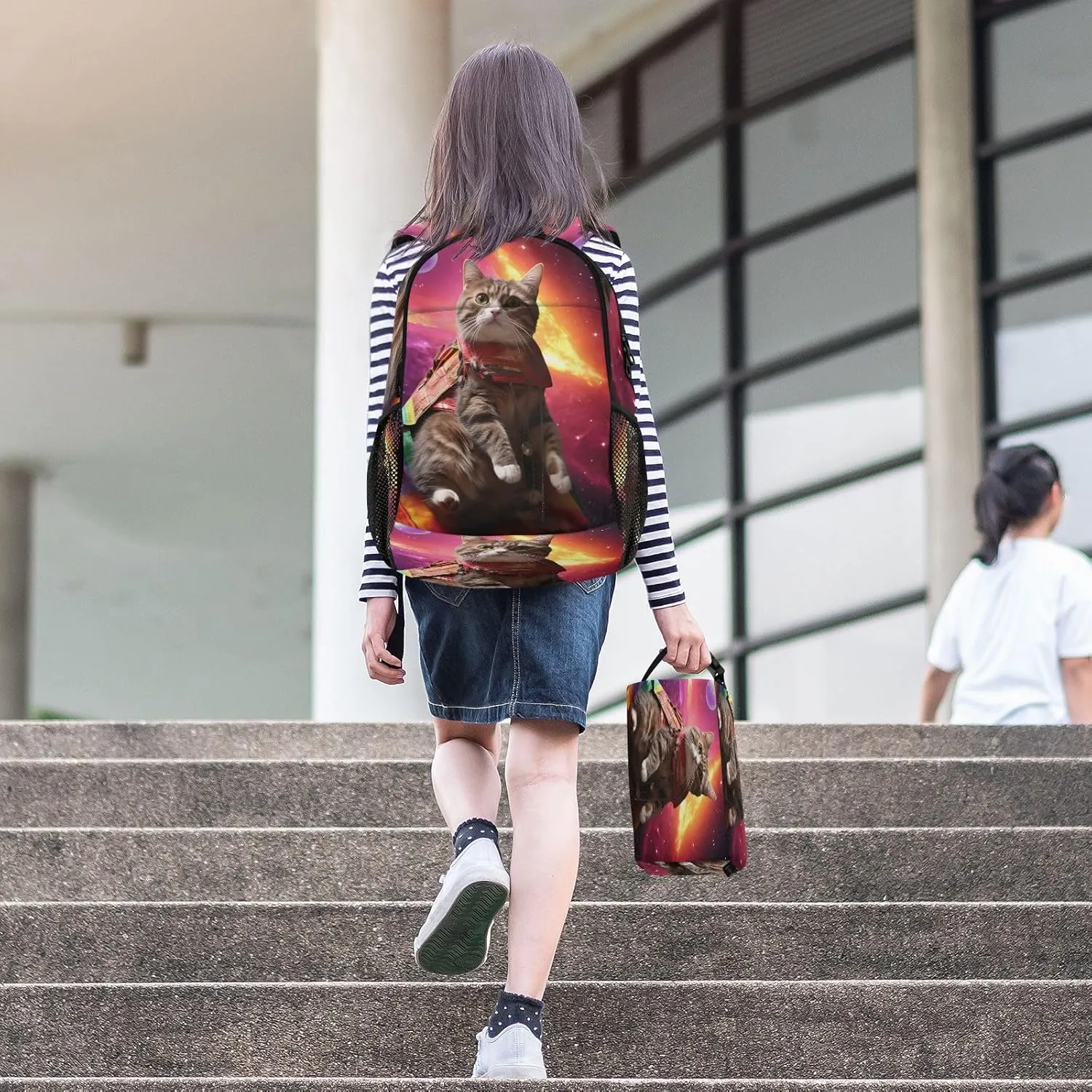 ODAWA Cat Staring off into Space Bookbag School Small Kids Lunch Bag Cute Bookbag