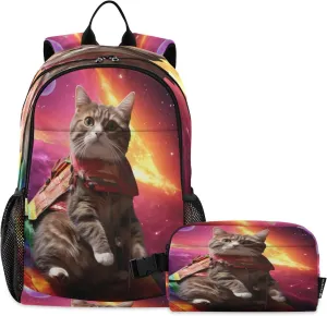 ODAWA Cat Staring off into Space Bookbag School Small Kids Lunch Bag Cute Bookbag