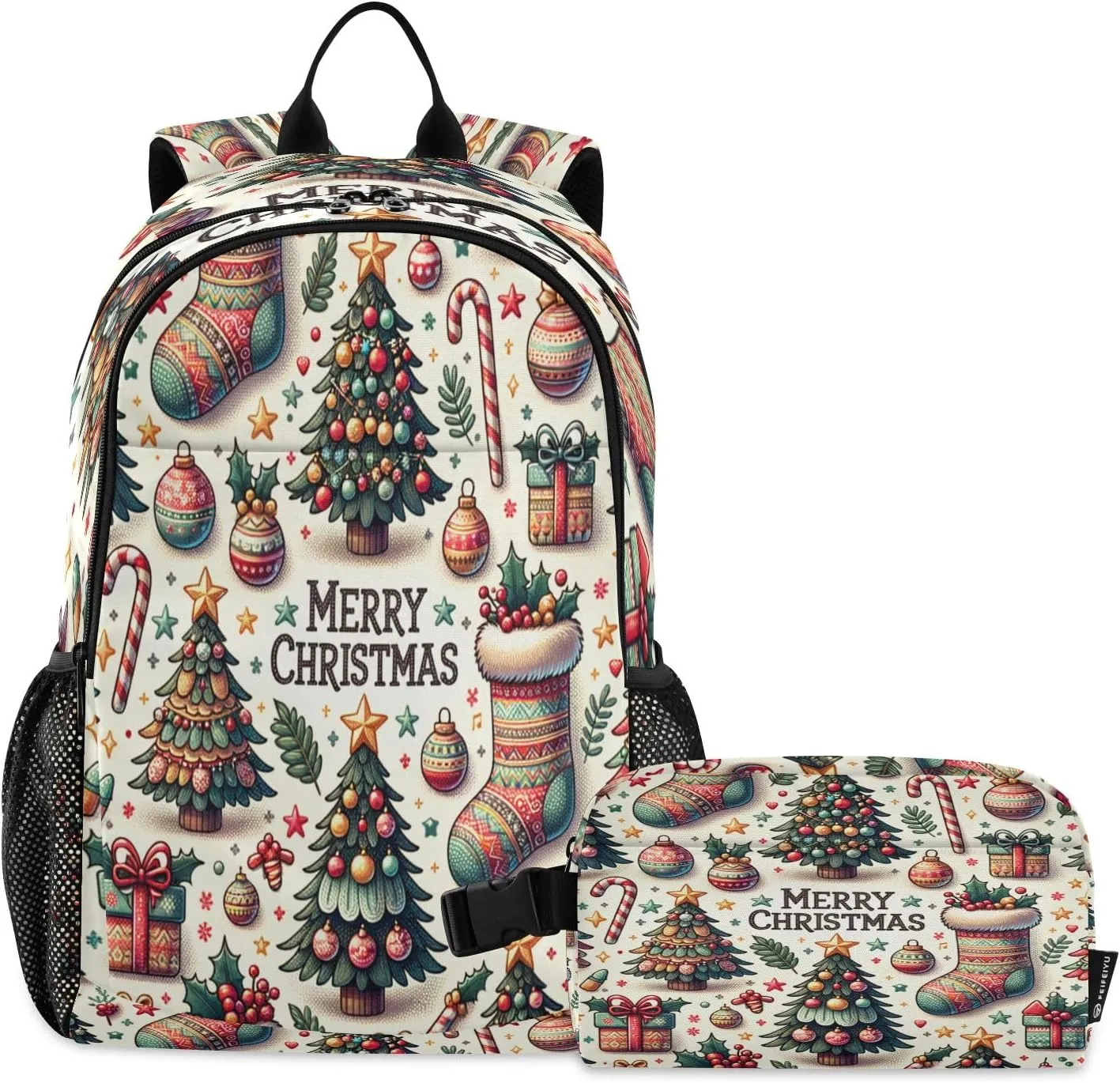 ODAWA Christmas Trees and Stocking Decor Toddler Boys Backpack with Lunch Box Kids Backpack for School Lunch Box Insulated