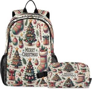 ODAWA Christmas Trees and Stocking Decor Toddler Boys Backpack with Lunch Box Kids Backpack for School Lunch Box Insulated