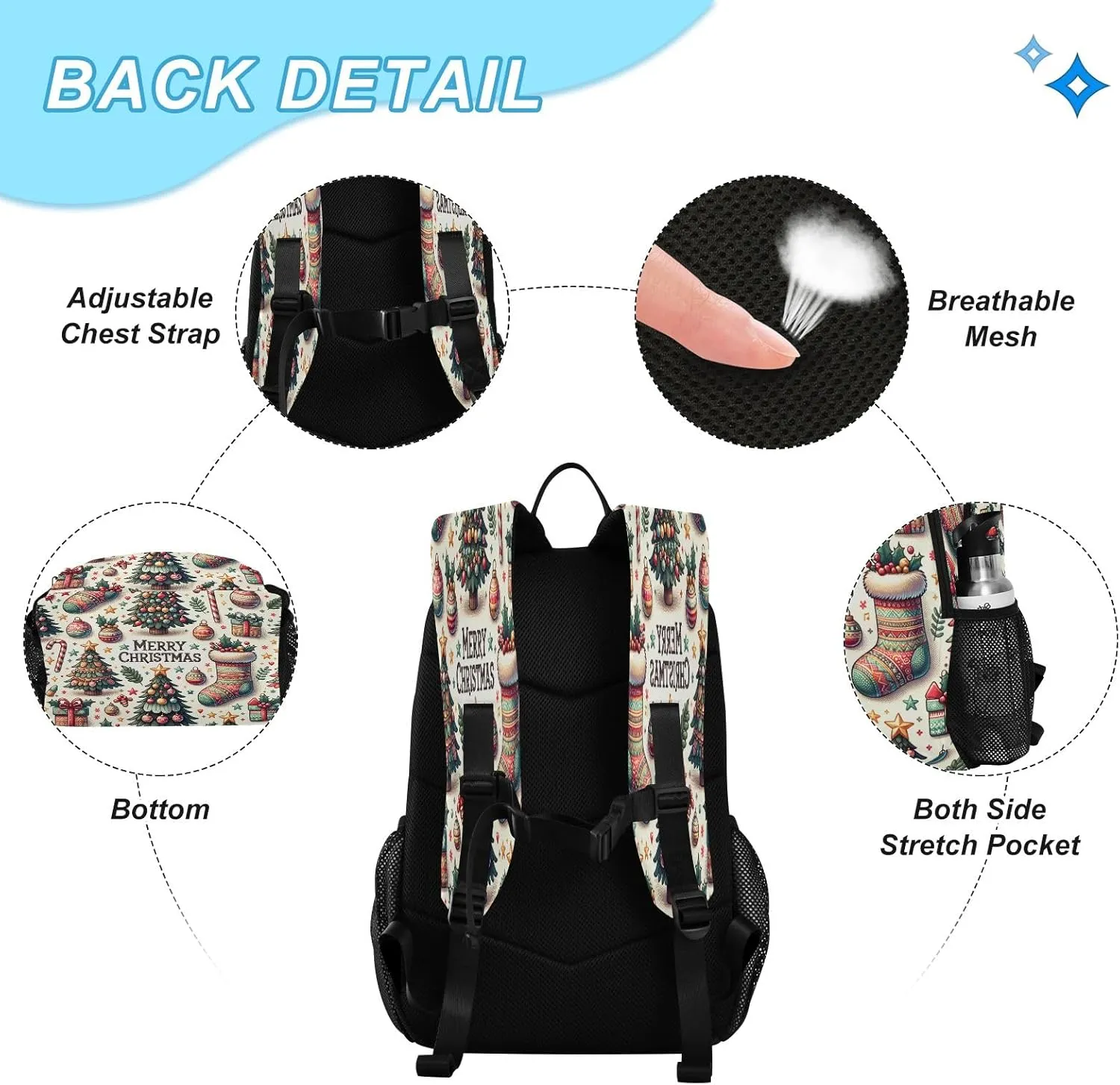 ODAWA Christmas Trees and Stocking Decor Toddler Boys Backpack with Lunch Box Kids Backpack for School Lunch Box Insulated