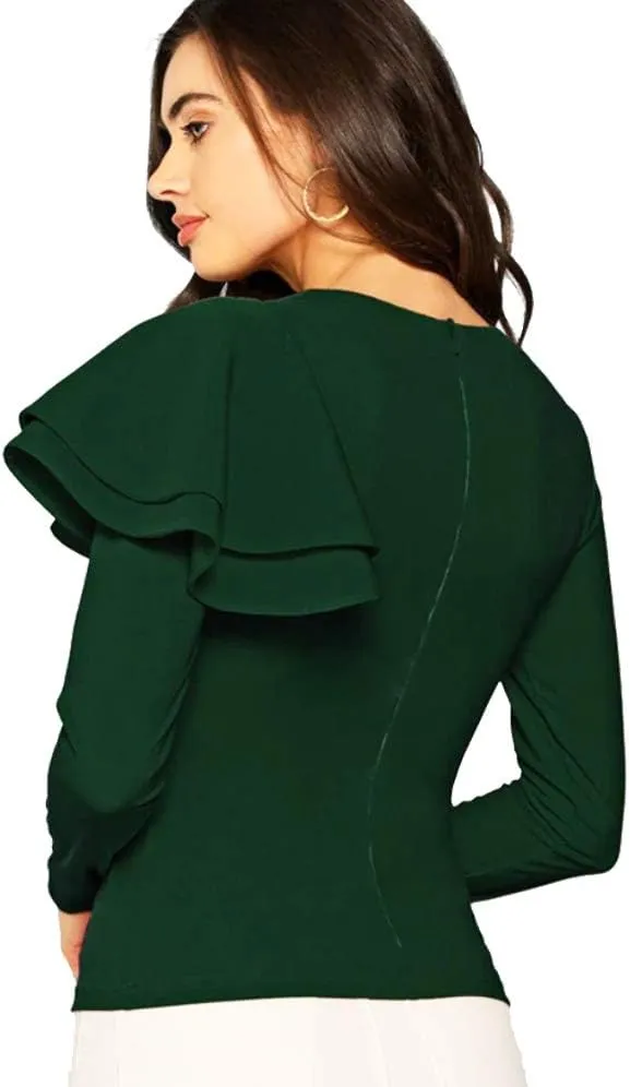 Older Womens Tops and Blouses Ruffle Green Office Ladies Elegant Older Womens Tops Older Womens Tops Long Sleeve
