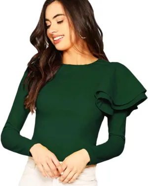 Older Womens Tops and Blouses Ruffle Green Office Ladies Elegant Older Womens Tops Older Womens Tops Long Sleeve