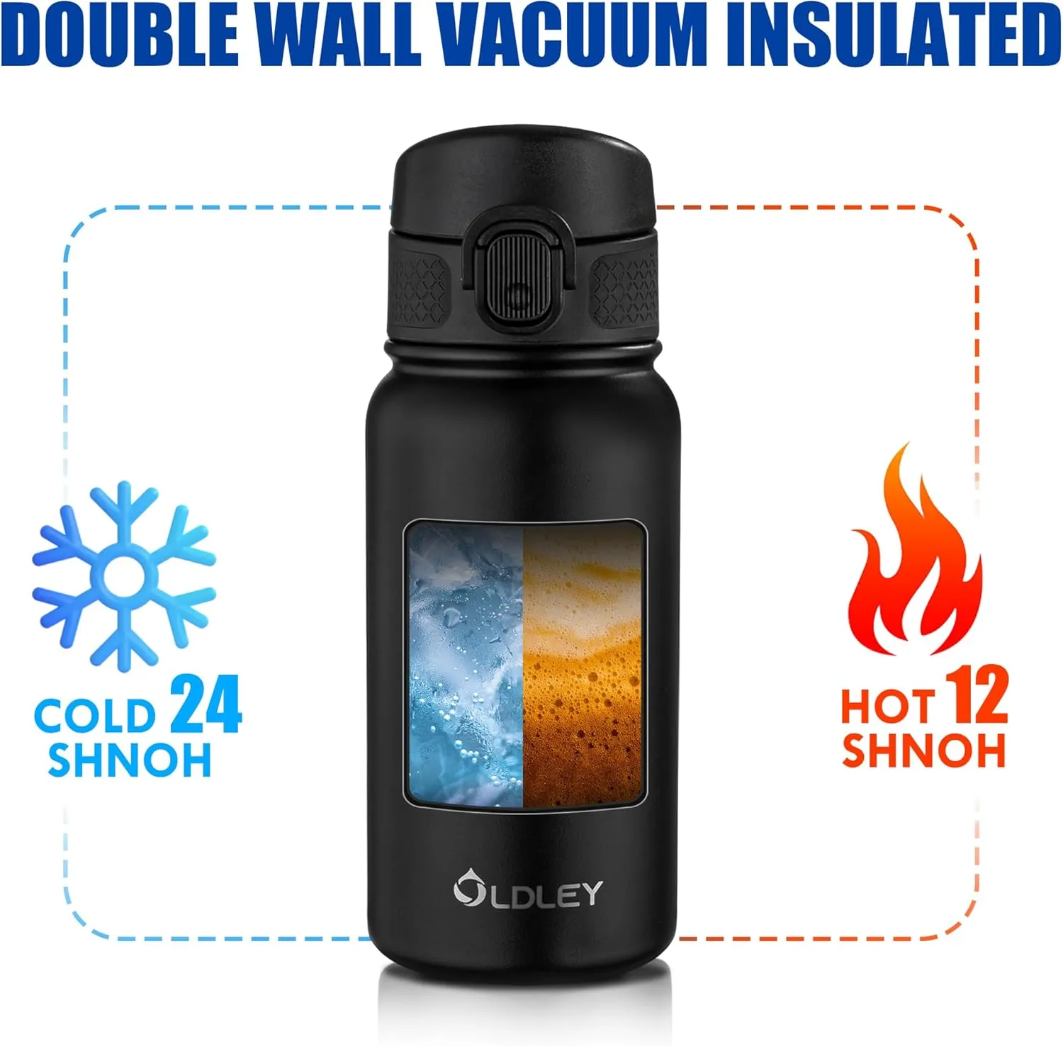 OLDLEY 12oz Kids Water Bottle, Stainless Steel Insulated Water Bottle For Kids, With Straws Leak-proof, Kids Water Bottles For School Boys Girls, Black