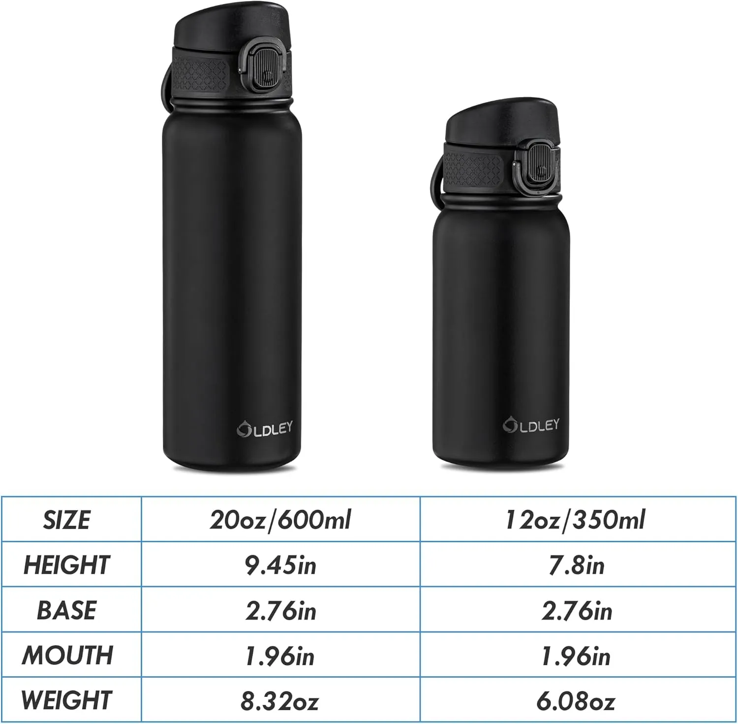 OLDLEY 12oz Kids Water Bottle, Stainless Steel Insulated Water Bottle For Kids, With Straws Leak-proof, Kids Water Bottles For School Boys Girls, Black