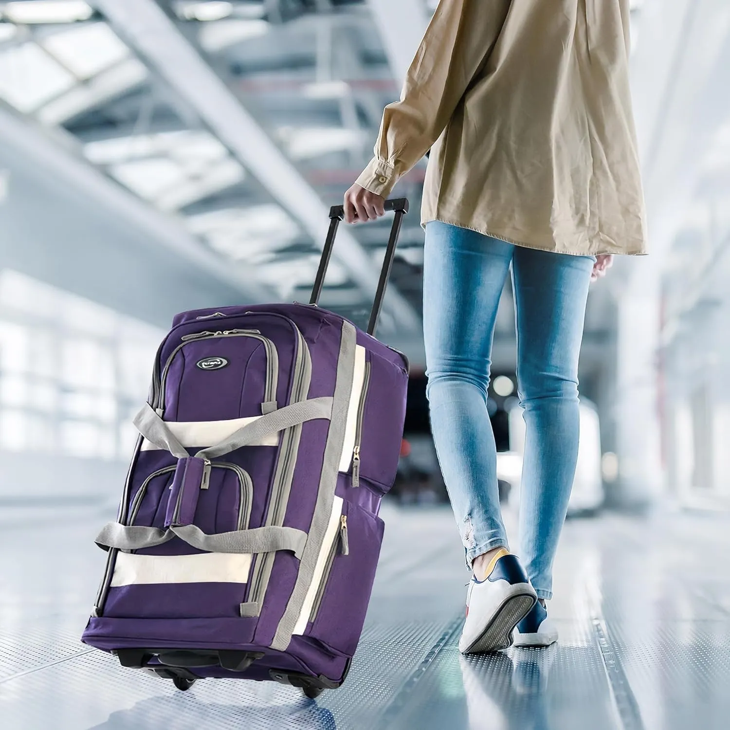 Olympia U.S.A. 29 inch Jumbo Size 8 Pockets Wheeled Rolling Duffel Bag Water Resistant Luggage Lightweight Travel Suitcase with Retractable Handle
