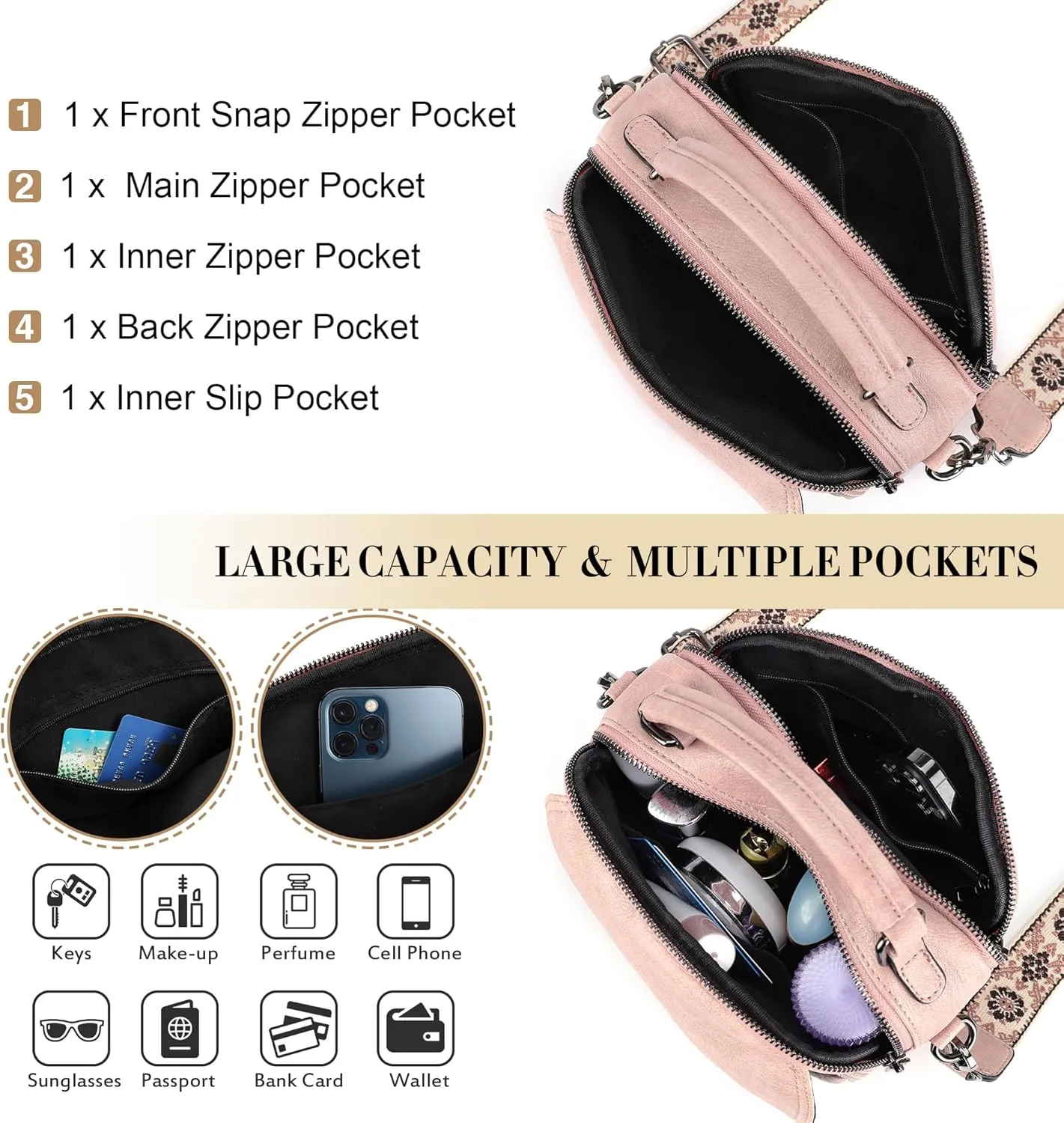 OPAGE Small Crossbody Bags for Women Trendy, Soft PU Leather Womens Crossbody Purse Shoulder Handbags
