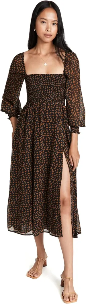 o.p.t Women's Classic Smocked Maxi Dress, Black Floral, L