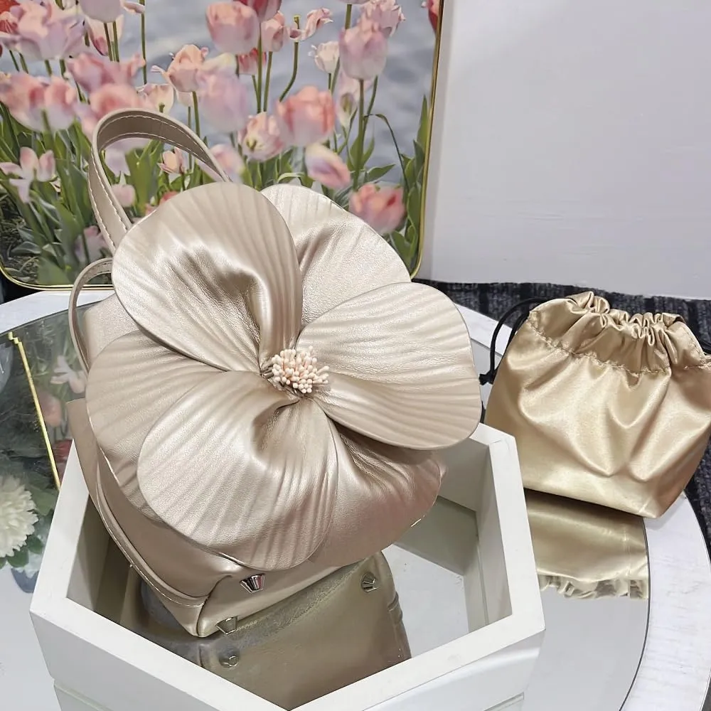 Orchid Flower Purse for Women Floral Evening Clutch Mini Tote Wedding Purse with Chain Vacation