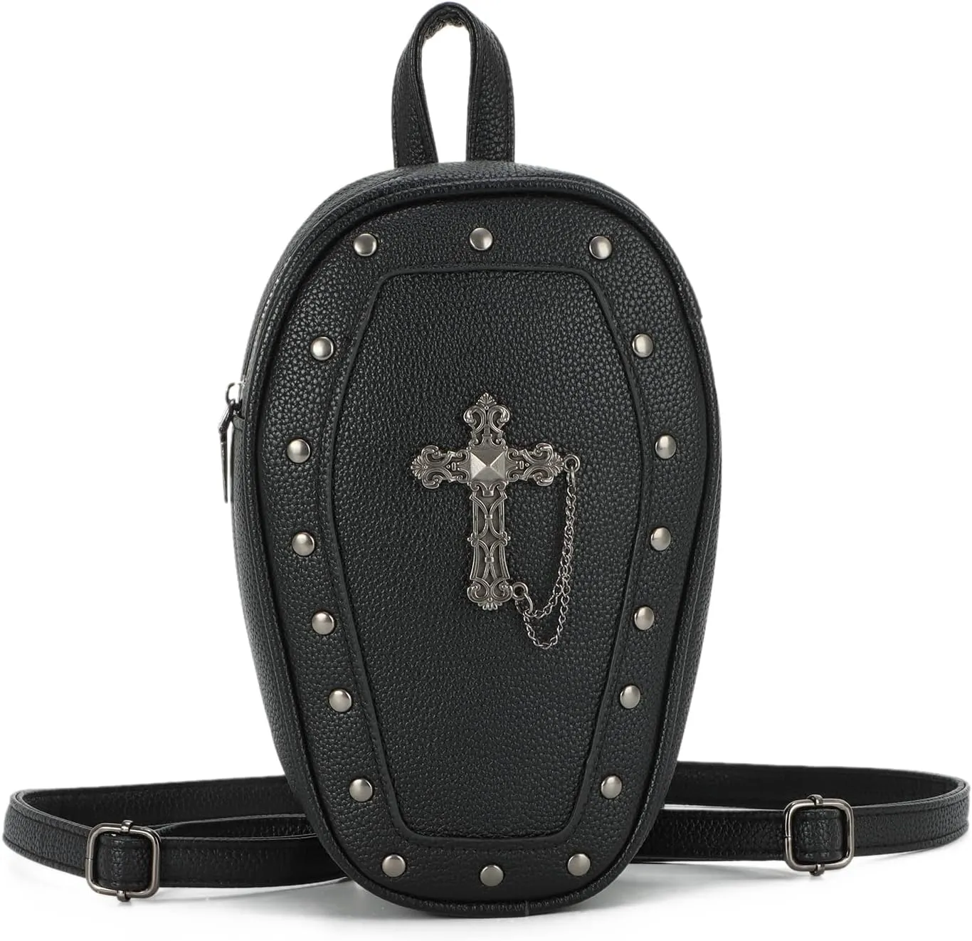 Oweisong Gothic Coffin Backpack Purse for Women Mini Halloween Shoulder Bag Punk Rivet Crossbody Bag with Convertible Strap