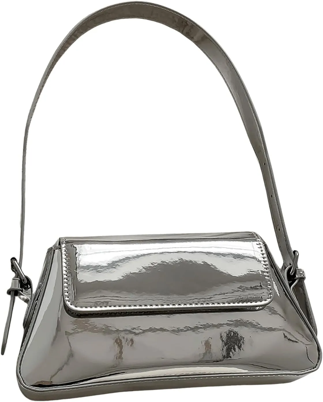 OYOANGLE Women's Metallic Flap Shoulder Bags Adjustable Strap Y2K Tote Handbags Evening Purses Crossbody Bag