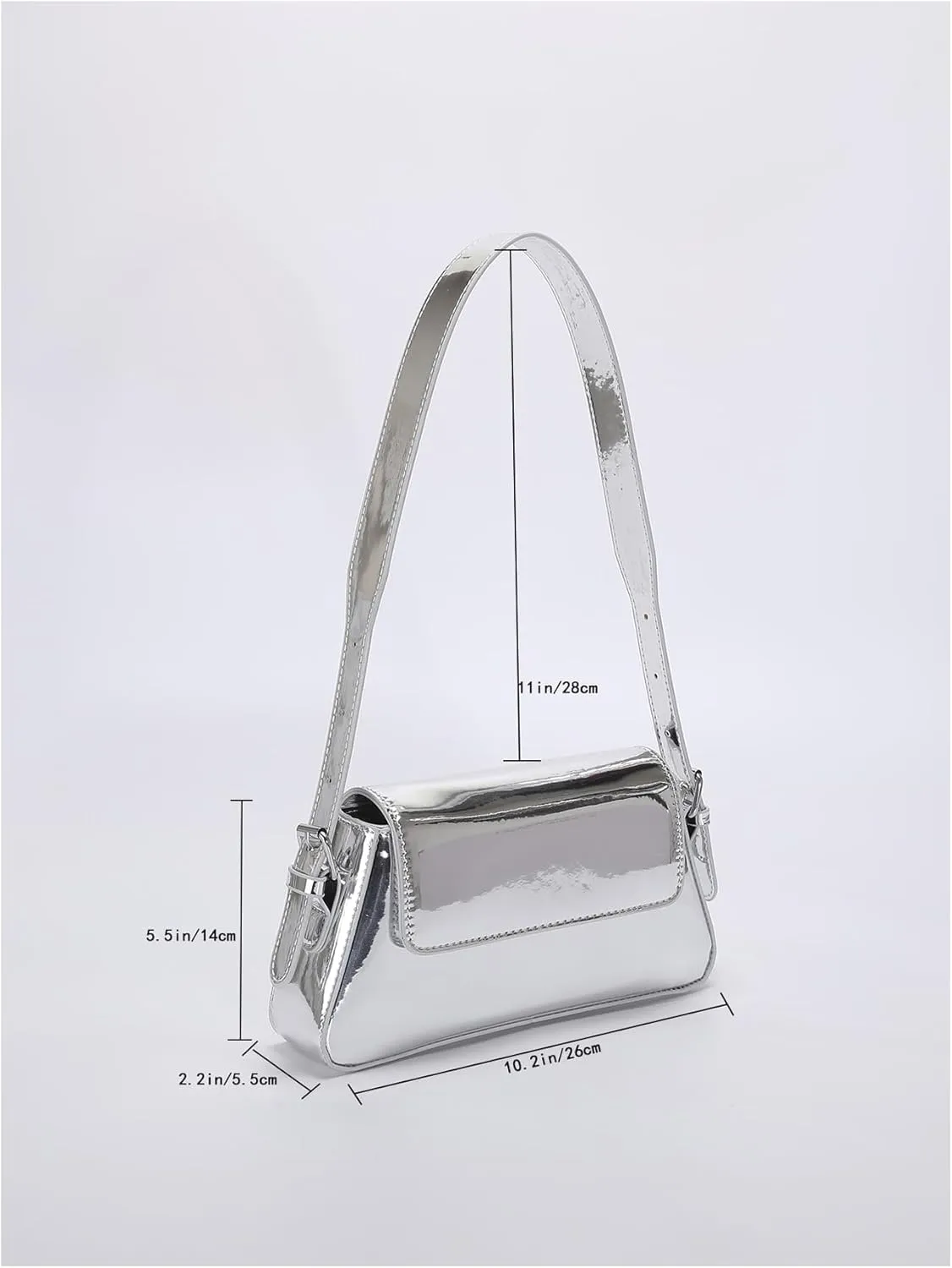 OYOANGLE Women's Metallic Flap Shoulder Bags Adjustable Strap Y2K Tote Handbags Evening Purses Crossbody Bag