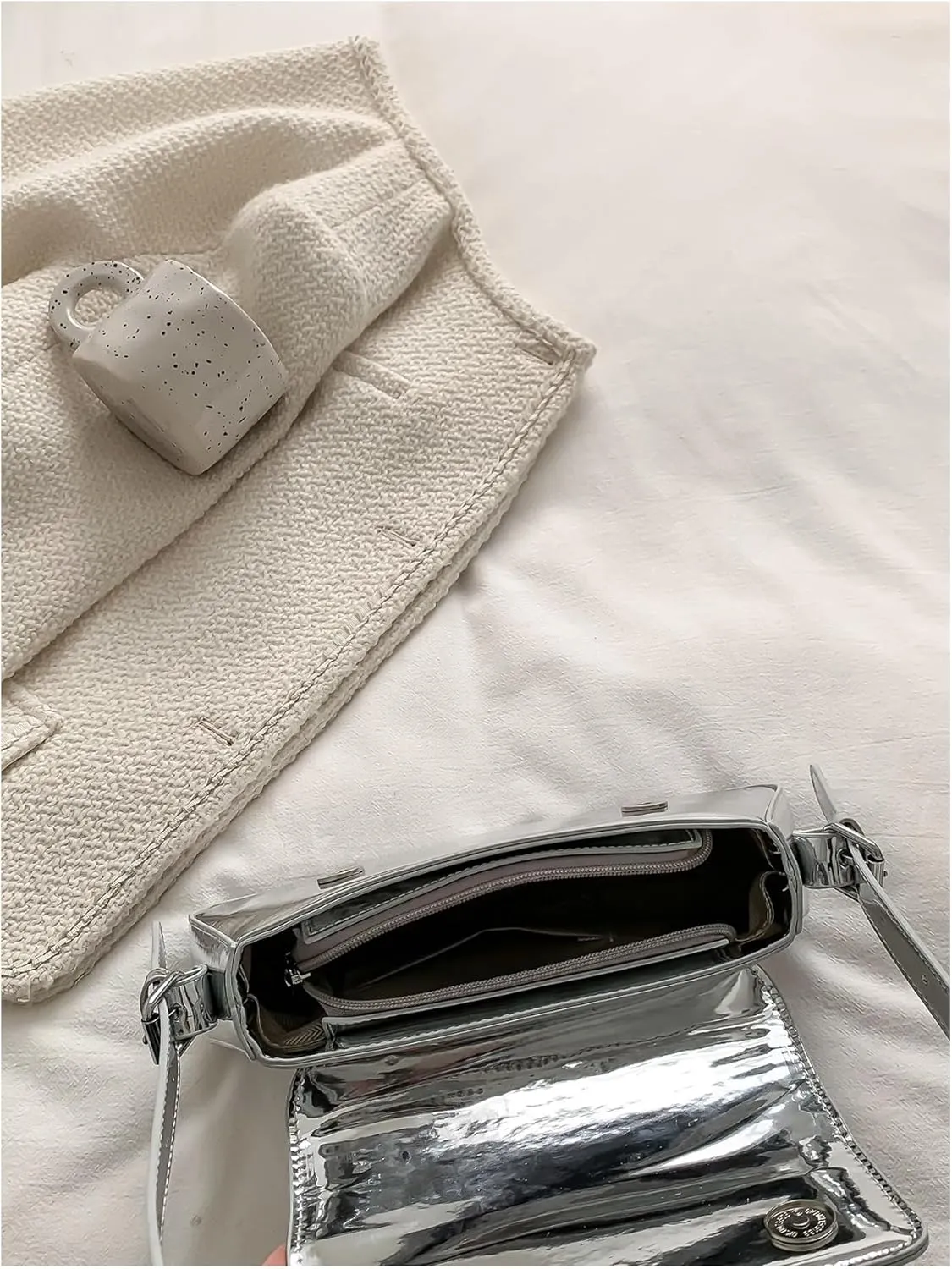 OYOANGLE Women's Metallic Flap Shoulder Bags Adjustable Strap Y2K Tote Handbags Evening Purses Crossbody Bag