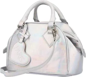 Paris Hilton Gene Croc Mini Tote Purse with Removable Strap Heart Tag Metallic Silver