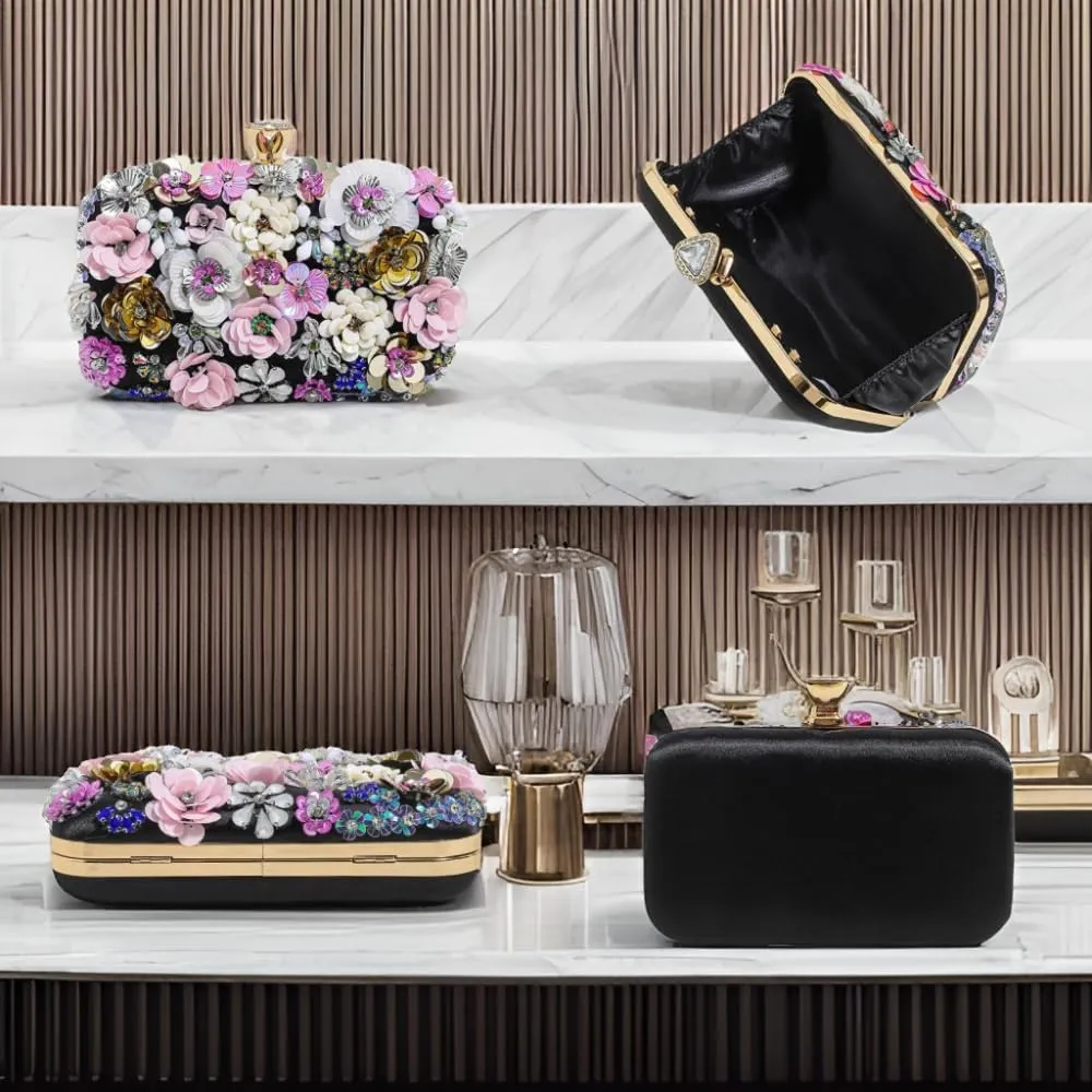 Party Clutches Fancy Floral Clutch Evening Bag Purses for Women Beaded Flower Clutch Purse Handbag Wedding Guest Dress