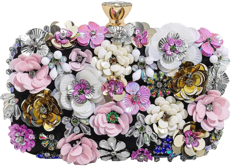 Party Clutches Fancy Floral Clutch Evening Bag Purses for Women Beaded Flower Clutch Purse Handbag Wedding Guest Dress