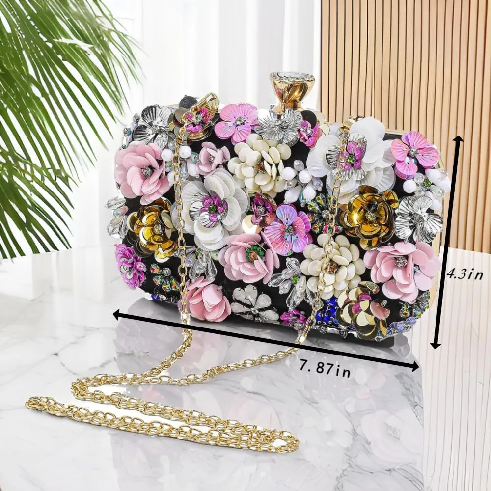 Party Clutches Fancy Floral Clutch Evening Bag Purses for Women Beaded Flower Clutch Purse Handbag Wedding Guest Dress