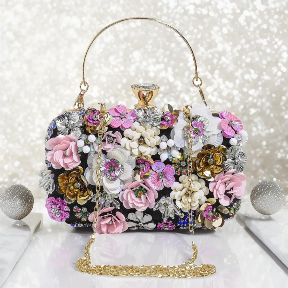 Party Clutches Fancy Floral Clutch Evening Bag Purses for Women Beaded Flower Clutch Purse Handbag Wedding Guest Dress