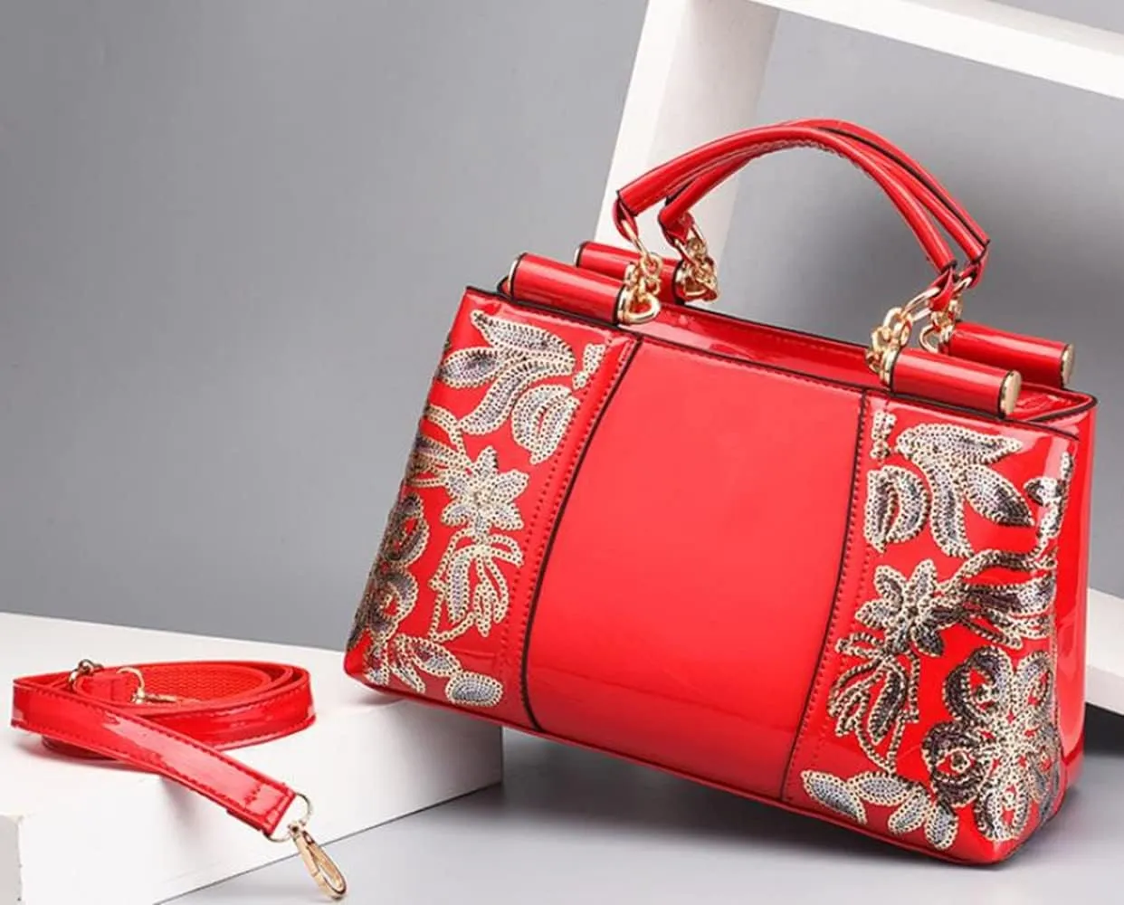 Patent Leather Handbags, Women's Shoulder Bags, Fashion Shoulder Bag for Women, Red