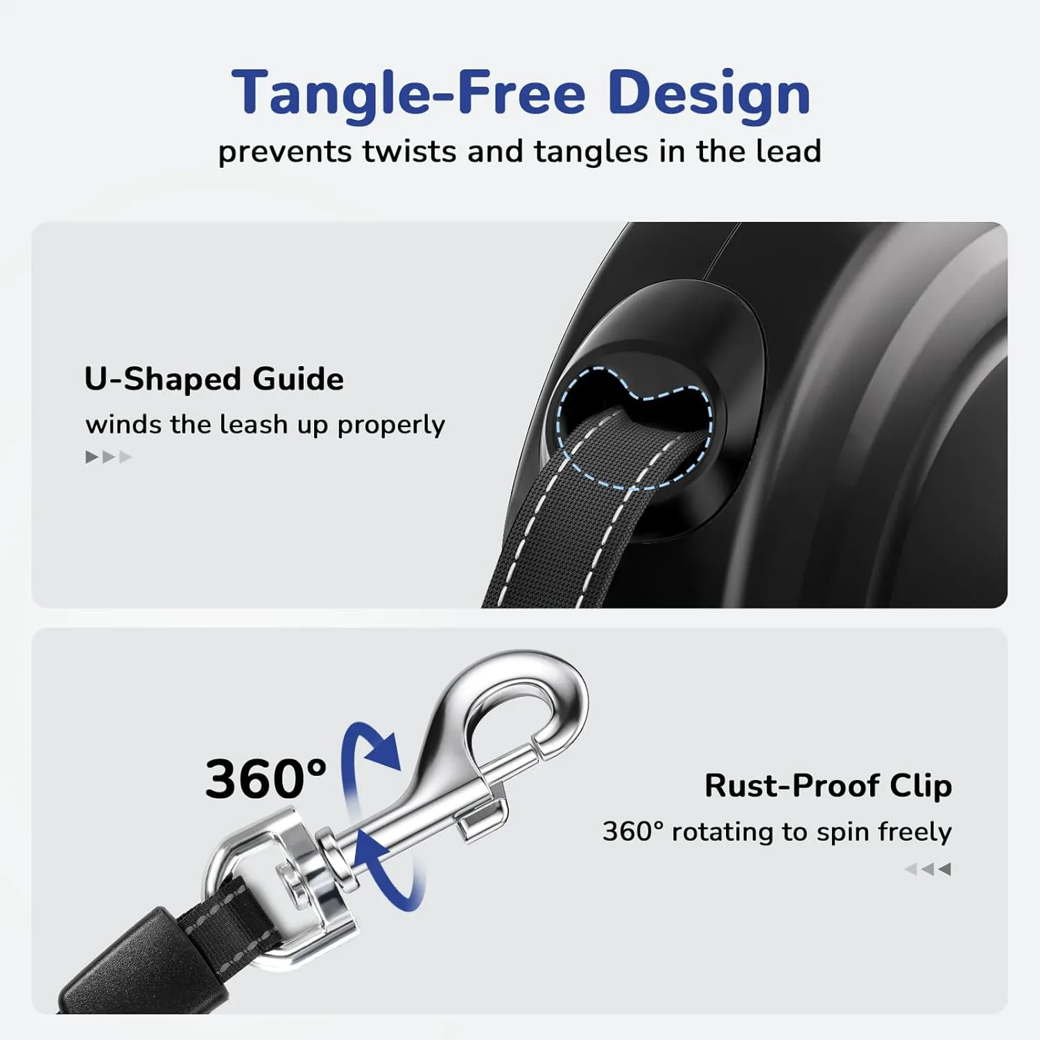 Pecute 32ft Retractable Dog Leash with Reflective Strips, 360° Tangle-Free, One-Button Control & Sturdiness Nylon Material, Long Leash Retractable with Poop Bag Holder for Medium Large Dog