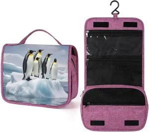 Penguins On The Iceberg Toiletry Bag Waterproof Makeup Bag with Hanging Hook Cosmetic Bags for Women Travel Essentials