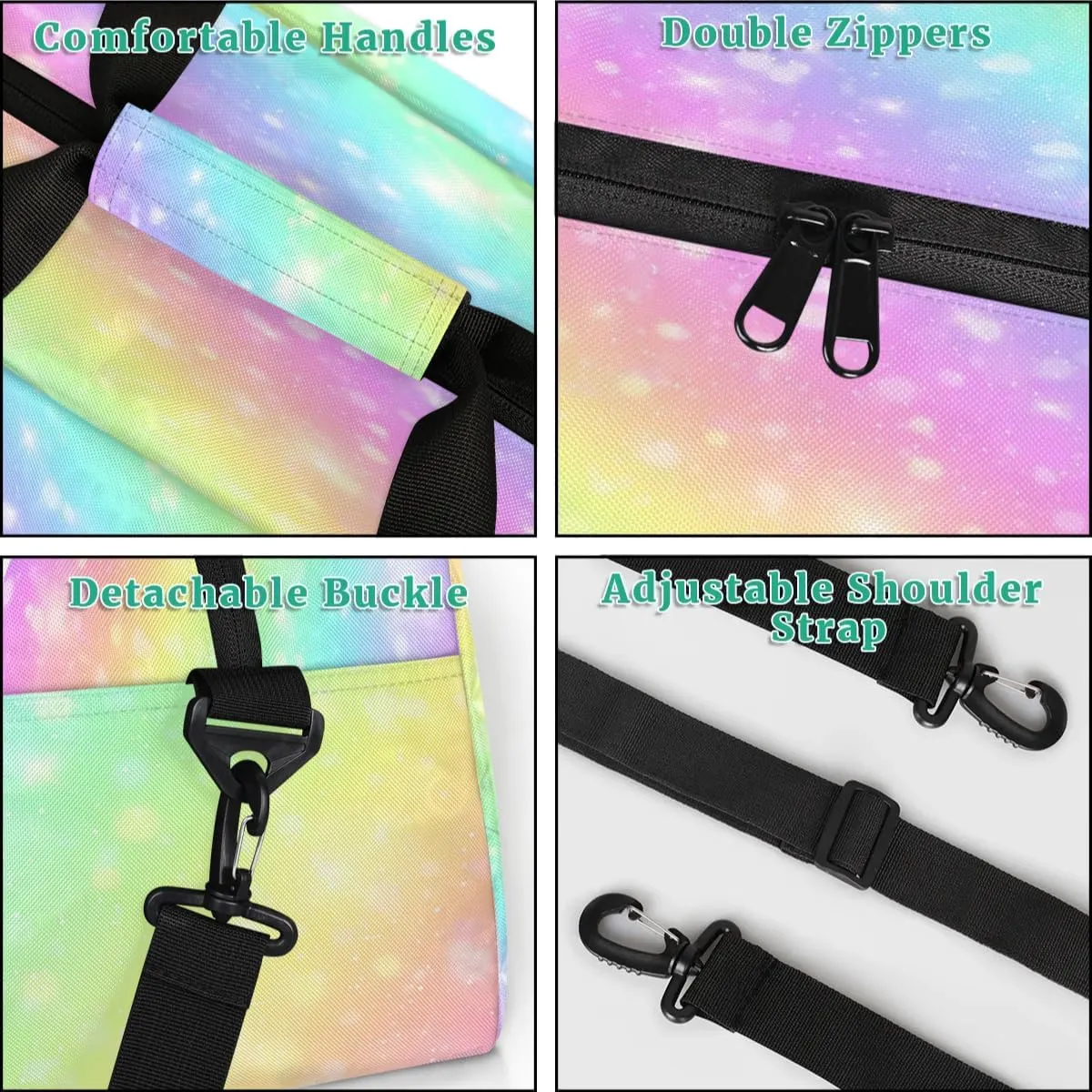 Personalised Cheer Sports Bags, Custom Cheerleader Silhouette Gym Duffle Bag Cheerleading Bags Travel Duffel Perform Training Bag, Overnight Weekender Bags, Glitter Rainbow Print