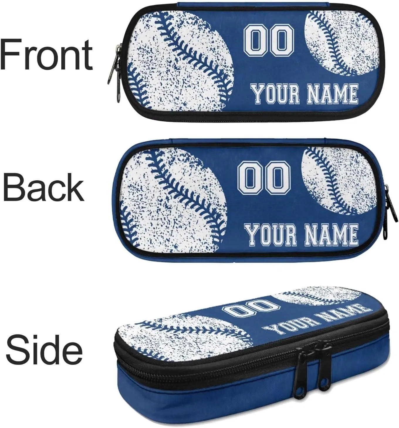 Personalized Baseball Style School Backpack Set for Girls Boys, 4Pcs Travel Cross-Body Bags Bookbag Insulated Lunch Bag Pencil Pouch Case, Blue