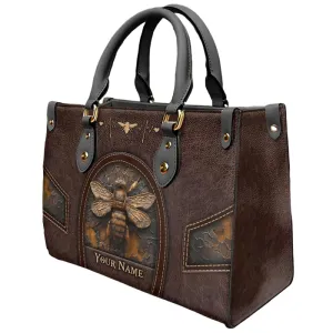 Personalized Bee Leather Bag for Women, Bumble Bee Handbag, Vintage Bee Pattern Crossbody Bag Purse, Chic Bee Satchel Shoulder Bag with Strap for Travel Work, Gift for Honeybee Lover Girl Mom Friend (Brown)