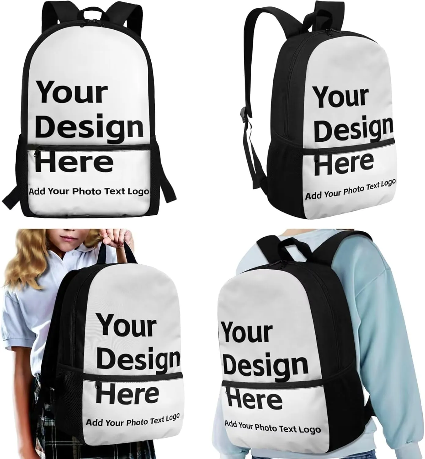 Personalized Custom Backpack and Lunchbox Set for Teen Girls Boys Big Capacity 3 in 1 School Bags Set for Student Kids for Primary Elementary Middle School Preschool Bookbag with Name Photo