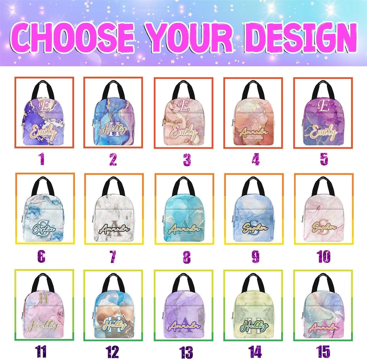 Personalized Kids Backpacks Girls Bookbags, Custom School Bags with Lunch Bag for Daughter Toddler Kids, Purple Color Casual Backpack Waterproof Book Bags for Preschool Elementary