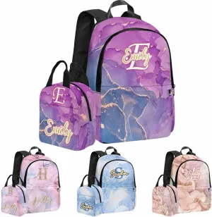 Personalized Kids Backpacks Girls Bookbags, Custom School Bags with Lunch Bag for Daughter Toddler Kids, Purple Color Casual Backpack Waterproof Book Bags for Preschool Elementary