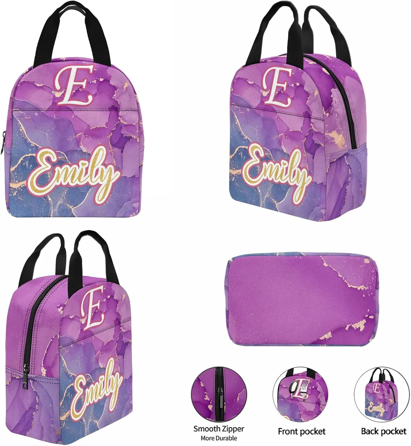 Personalized Kids Backpacks Girls Bookbags, Custom School Bags with Lunch Bag for Daughter Toddler Kids, Purple Color Casual Backpack Waterproof Book Bags for Preschool Elementary