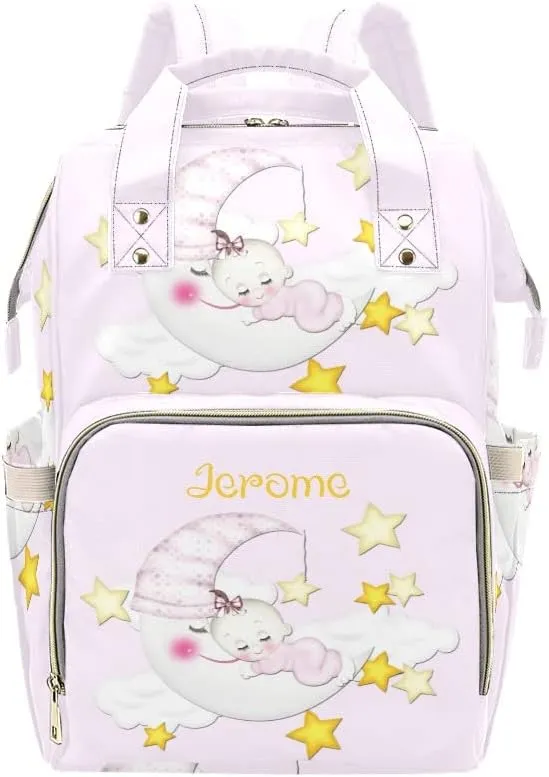 Personalized Name Diaper Bag Backpack Sweet Dream Multifunction Travel Backpack Nappy Bag Daypack for Mom Dad Boy Girl
