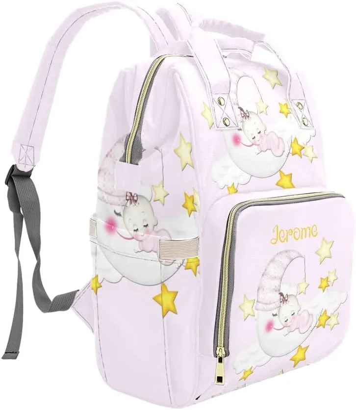 Personalized Name Diaper Bag Backpack Sweet Dream Multifunction Travel Backpack Nappy Bag Daypack for Mom Dad Boy Girl